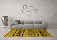 Machine Washable Oriental Yellow Industrial Rug, wshurb744yw