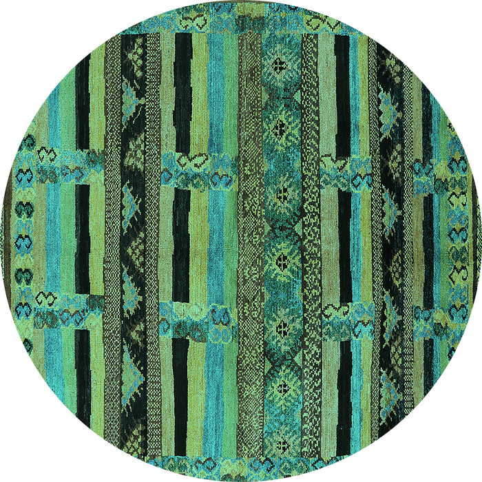 Round Machine Washable Oriental Turquoise Industrial Area Rugs, wshurb744turq