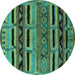 Round Machine Washable Oriental Turquoise Industrial Area Rugs, wshurb744turq