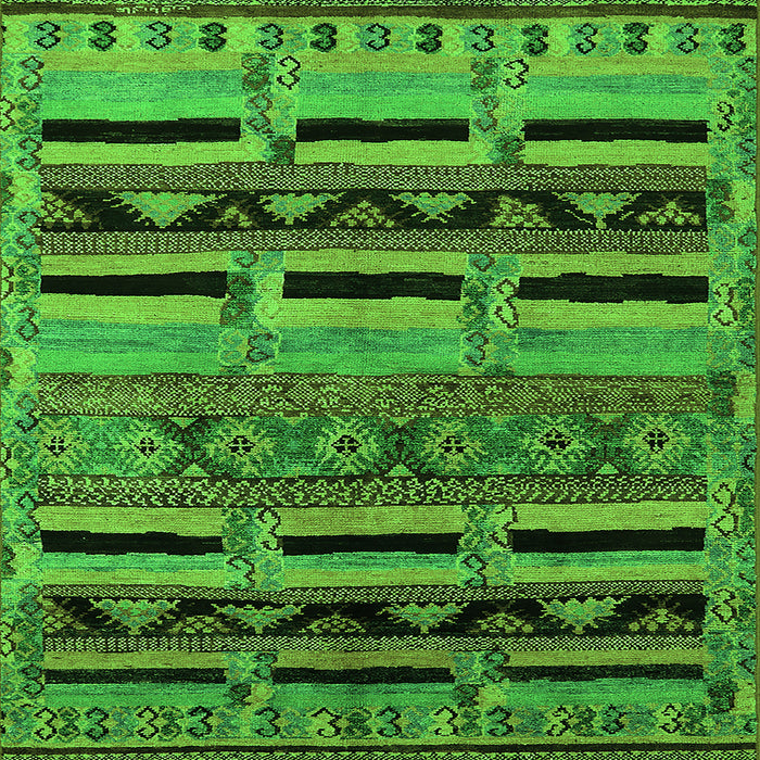 Square Machine Washable Oriental Green Industrial Area Rugs, wshurb744grn