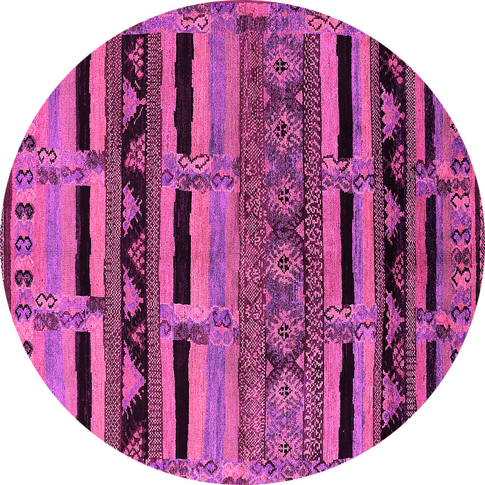 Round Machine Washable Oriental Pink Industrial Rug, wshurb744pnk