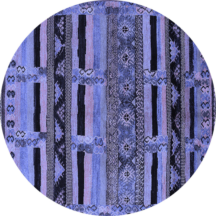 Round Machine Washable Oriental Blue Industrial Rug, wshurb744blu