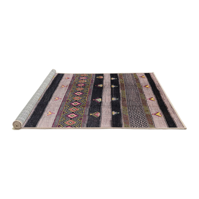 Sideview of Machine Washable Industrial Modern Khaki Rose Pink Rug, wshurb745