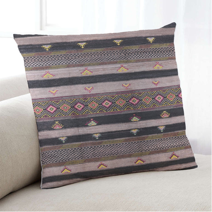 Lifestyle Image of Mid-Century Modern Urban Square Khaki Rose Pink Throw Pillow, 18 inch by 18 inch, pwurb745