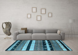 Machine Washable Oriental Light Blue Industrial Rug in a Living Room, wshurb745lblu