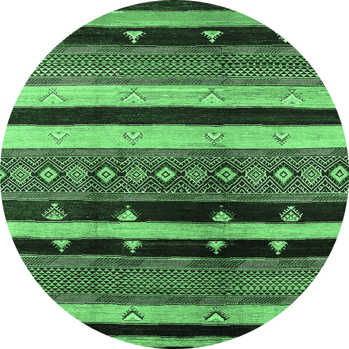 Round Machine Washable Oriental Emerald Green Industrial Area Rugs, wshurb745emgrn