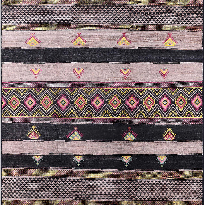 Mid-Century Modern Khaki Rose Pink Oriental Rug, urb745