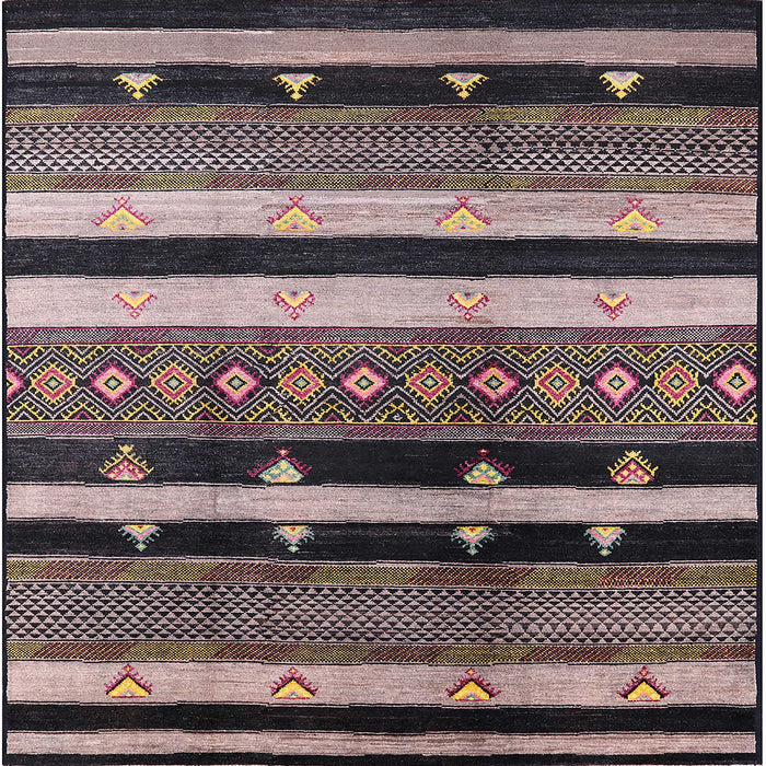Square Mid-Century Modern Khaki Rose Pink Oriental Rug, urb745