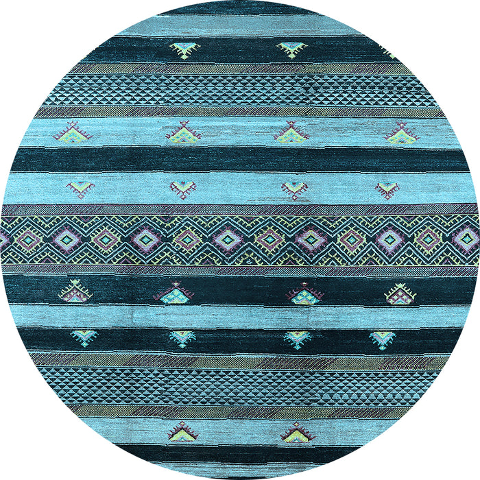 Round Machine Washable Oriental Light Blue Industrial Rug, wshurb745lblu