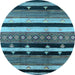 Round Machine Washable Oriental Light Blue Industrial Rug, wshurb745lblu