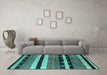 Machine Washable Oriental Turquoise Industrial Area Rugs in a Living Room,, wshurb745turq