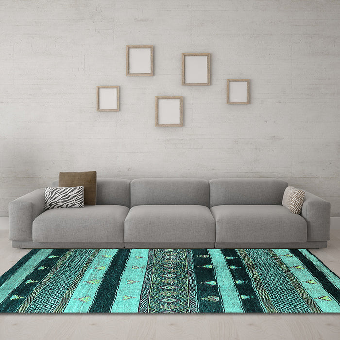 Machine Washable Oriental Turquoise Industrial Area Rugs in a Living Room,, wshurb745turq