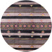 Round Mid-Century Modern Khaki Rose Pink Oriental Rug, urb745