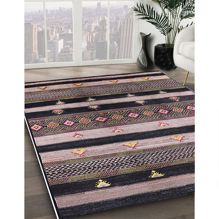 Machine Washable Industrial Modern Khaki Rose Pink Rug in a Family Room, wshurb745