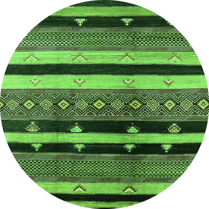 Round Machine Washable Oriental Green Industrial Area Rugs, wshurb745grn