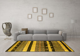 Machine Washable Oriental Yellow Industrial Rug in a Living Room, wshurb745yw