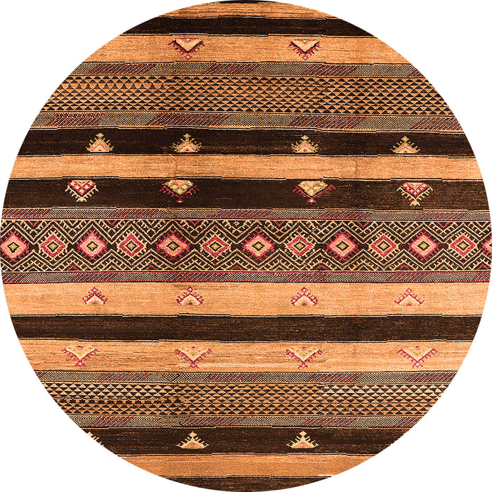 Round Machine Washable Oriental Orange Industrial Area Rugs, wshurb745org
