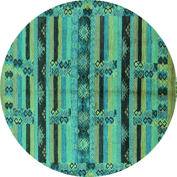Round Oriental Turquoise Industrial Rug, urb746turq