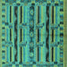 Square Machine Washable Oriental Turquoise Industrial Area Rugs, wshurb746turq