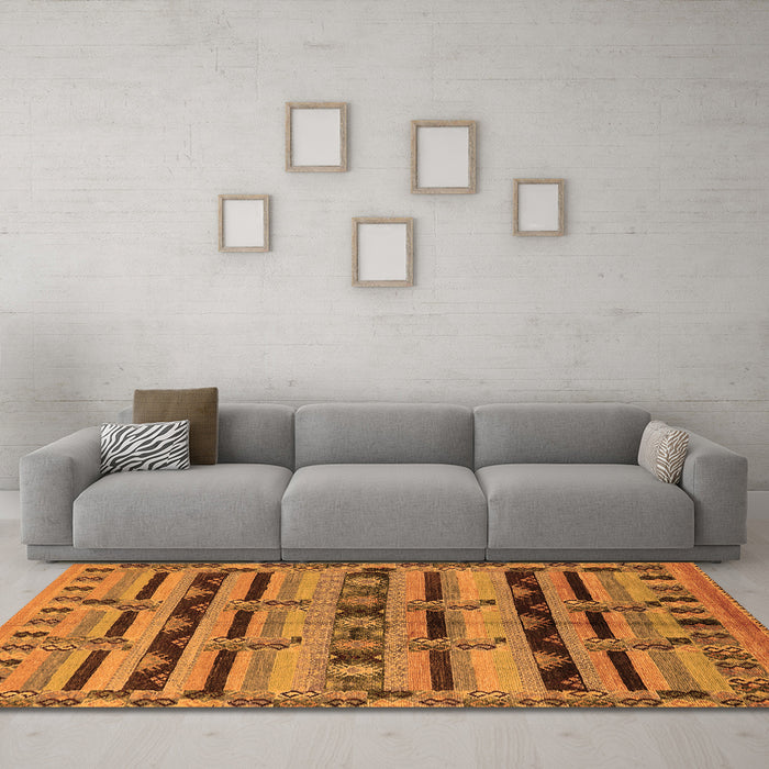 Machine Washable Oriental Orange Industrial Area Rugs in a Living Room, wshurb746org