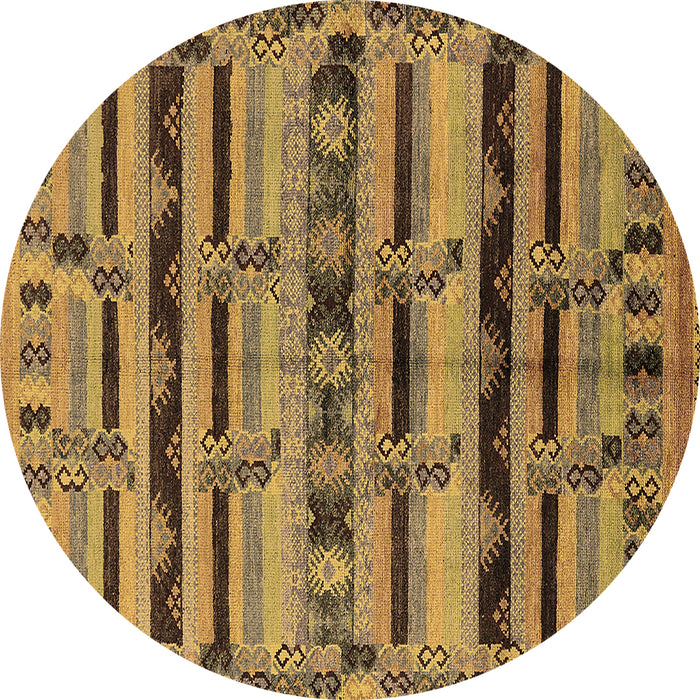 Round Machine Washable Oriental Brown Industrial Rug, wshurb746brn