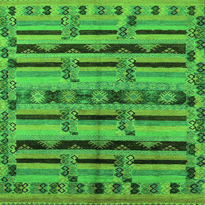 Square Machine Washable Oriental Green Industrial Area Rugs, wshurb746grn