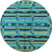 Round Machine Washable Oriental Light Blue Industrial Rug, wshurb746lblu