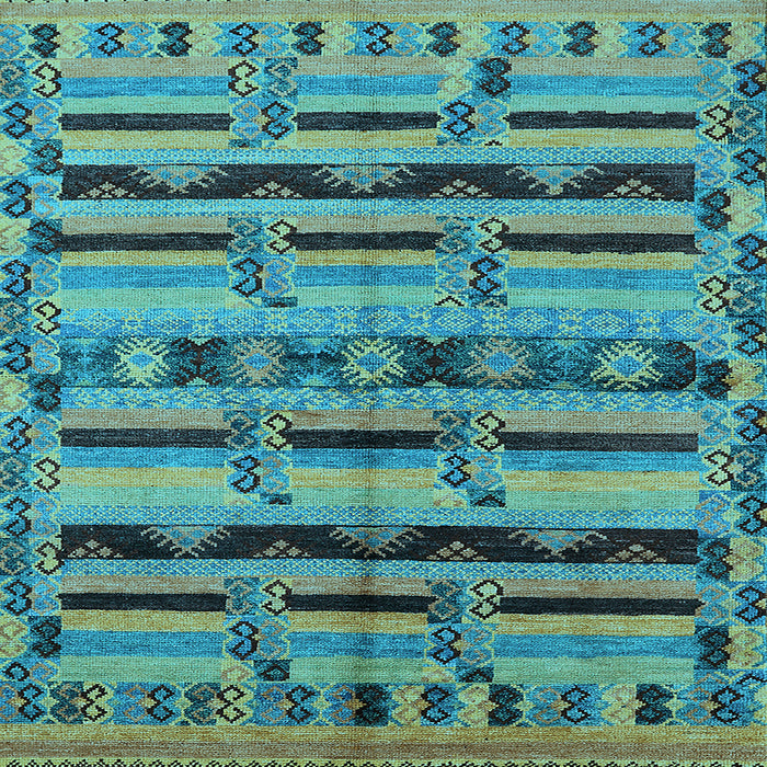Square Machine Washable Oriental Light Blue Industrial Rug, wshurb746lblu
