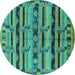 Round Machine Washable Oriental Turquoise Industrial Area Rugs, wshurb746turq