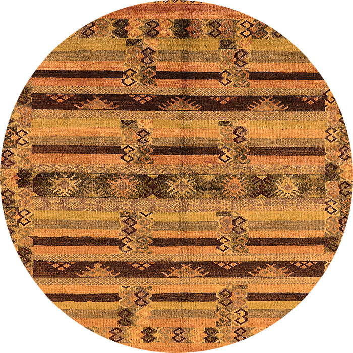 Round Machine Washable Oriental Orange Industrial Area Rugs, wshurb746org