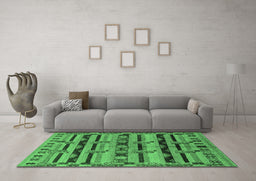 Machine Washable Oriental Emerald Green Industrial Area Rugs in a Living Room,, wshurb746emgrn
