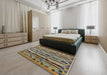 Mid-Century Modern Coffee Brown Oriental Rug in a Bedroom, urb746