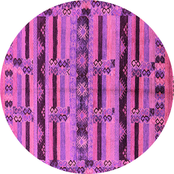 Round Machine Washable Oriental Pink Industrial Rug, wshurb746pnk
