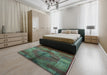 Mid-Century Modern Charcoal Gray Oriental Rug in a Bedroom, urb747