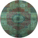 Round Mid-Century Modern Charcoal Gray Oriental Rug, urb747