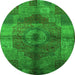 Round Machine Washable Oriental Green Industrial Area Rugs, wshurb747grn