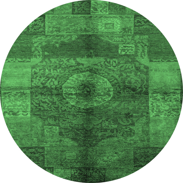 Round Oriental Emerald Green Industrial Rug, urb747emgrn