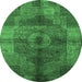 Round Machine Washable Oriental Emerald Green Industrial Area Rugs, wshurb747emgrn