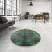 Round Mid-Century Modern Charcoal Gray Oriental Rug in a Office, urb747