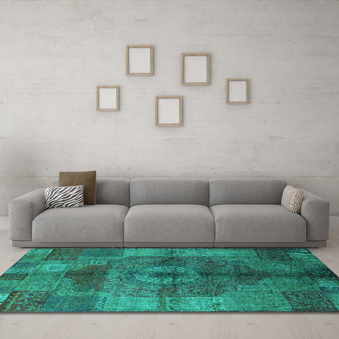 Machine Washable Oriental Turquoise Industrial Area Rugs in a Living Room,, wshurb747turq