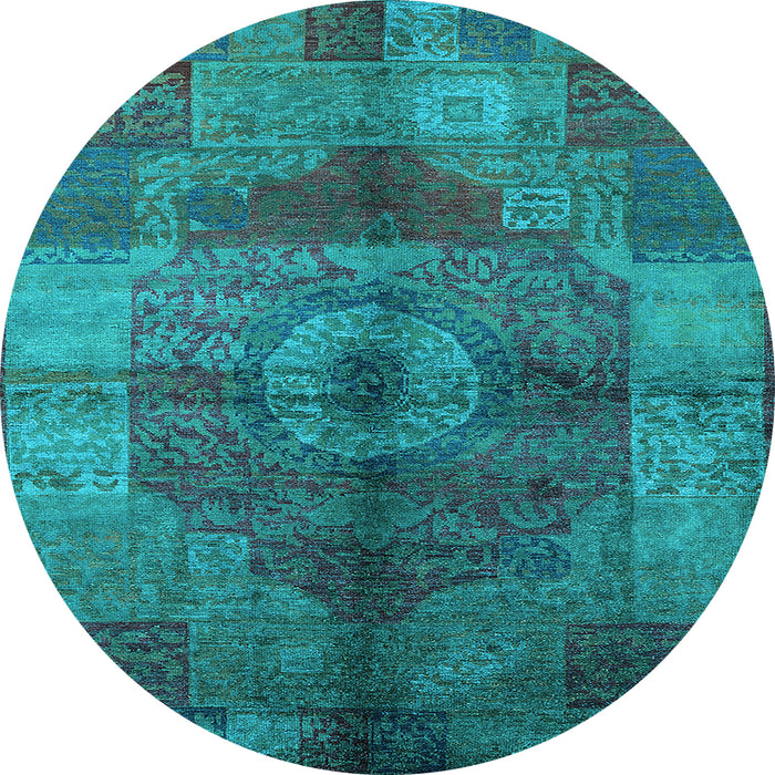Round Machine Washable Oriental Light Blue Industrial Rug, wshurb747lblu