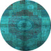 Round Machine Washable Oriental Light Blue Industrial Rug, wshurb747lblu