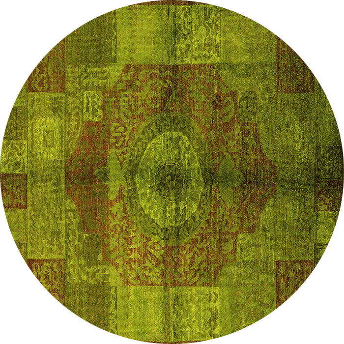 Round Oriental Yellow Industrial Rug, urb747yw