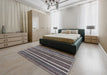 Mid-Century Modern Black Oriental Rug in a Bedroom, urb748