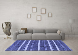 Machine Washable Oriental Blue Industrial Rug in a Living Room, wshurb748blu
