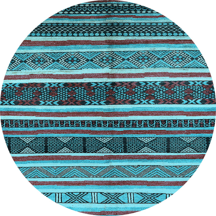 Round Machine Washable Oriental Light Blue Industrial Rug, wshurb749lblu