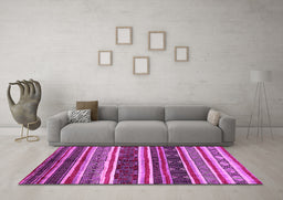 Machine Washable Oriental Pink Industrial Rug in a Living Room, wshurb749pnk