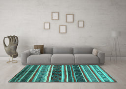 Machine Washable Oriental Turquoise Industrial Area Rugs in a Living Room,, wshurb749turq