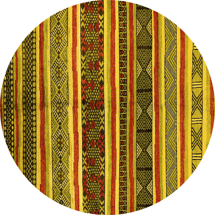 Round Machine Washable Oriental Yellow Industrial Rug, wshurb749yw
