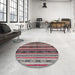 Round Mid-Century Modern Silver Pink Oriental Rug in a Office, urb749